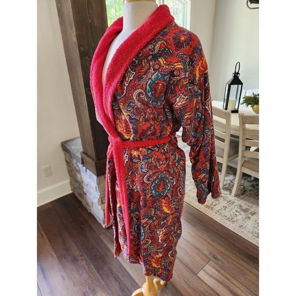 Vintage 80s Victoria's Secret Paisley Robe Made in Greece Gold Label 100% Cotton - Picture 3 of 10